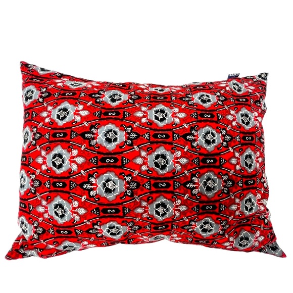 Kiriko Pillow 17x12 Red Print Blue Wool Denim Herringbone Back Cotton Insert PDX - Picture 1 of 12